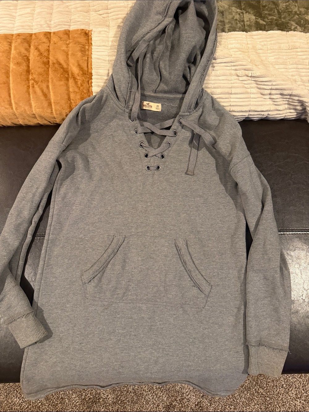 Hollister Women’s Grey Lace-Up Hooded Sweatshirt